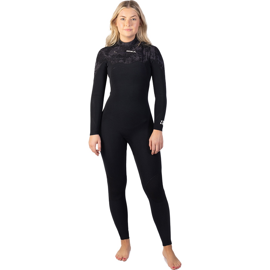 2026 Gul Womens Response FX 3/2mm GBS Chest Zip Wetsuit RE1262-C1 - Black / Broken Palm